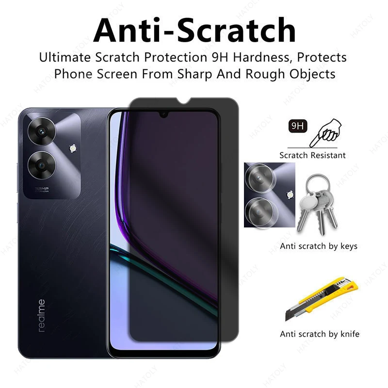 Privacy Screen Protector For Realme Note 60 Glass For Realme Note 60 Anti-spy Glass Camera Protector For Realme Narzo N61 C61