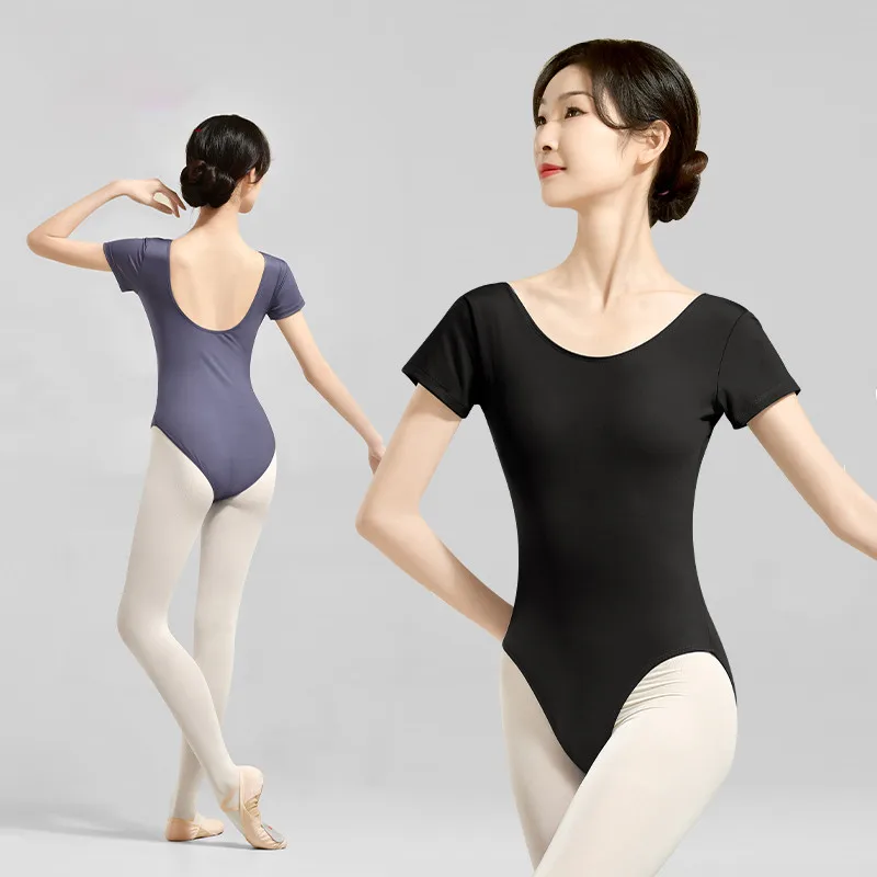 Ballet Leotards for Women Gymnastics Ballerina Dance Bodysuits Nylon Short Sleeve Round Neck Dance Leotards Adult Swimsuit