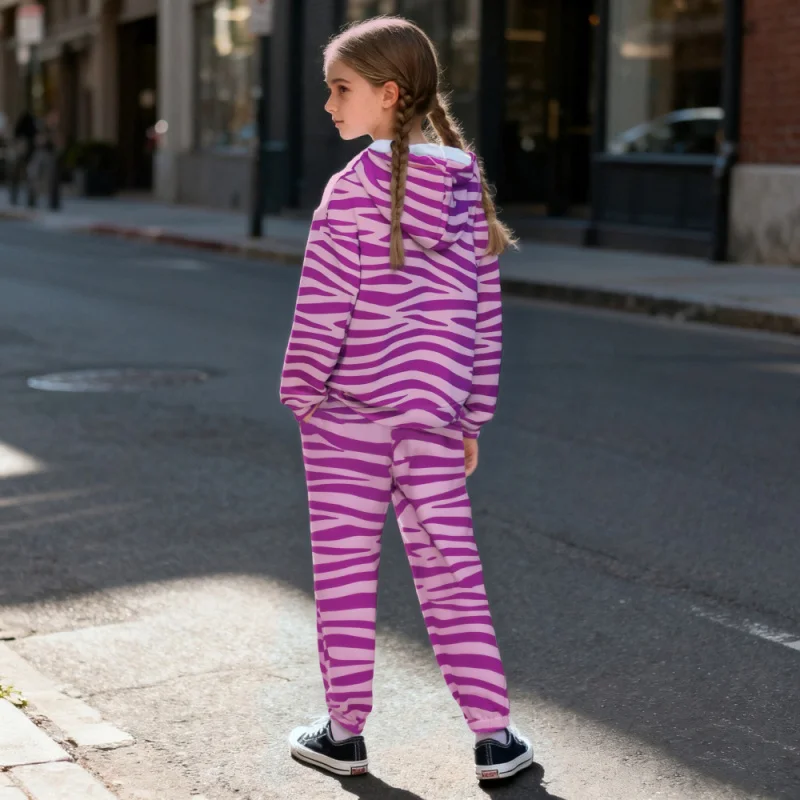 2026 Kids' Purple Striped Printed Hoodie and Jogger Set - A Trendy Choice for Fashion-Forward Children