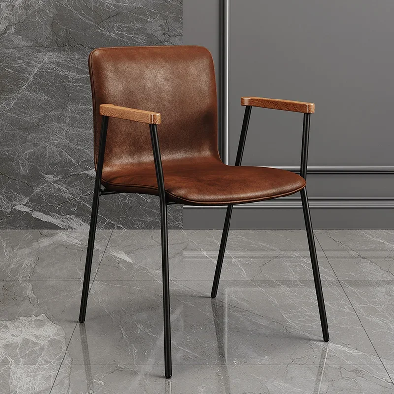 Nordic Leather Dining Chair Industrial Brown Bar Vintage Chair Metal Kitchen Restaurant Cadeiras De Jantar Home Furniture  A2