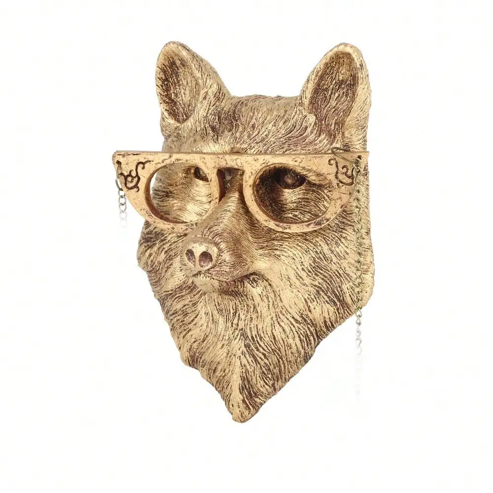 Decorazione da parete con testa di animale in resina, scultura con testa di volpe di cervo finto, decorazione da appendere a parete per soggiorno, camera da letto, cucina, regalo