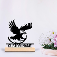 1pc Romantic Personalized Custom Eagle Metal Statues Desktop Sculpture With Wooden Base, Suitable For Animal Enthusiasts, Pet Co