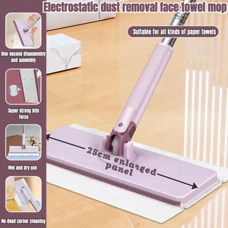 Lazy Clip Flat Mop For Disposable Facial Towels Hands-Free Floor Cleaning Mop 2026 New Design Household Dry Wet Cleaning Tool
