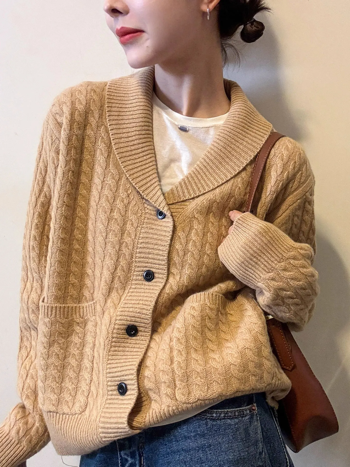 

Ele Long Sve Knitted Open Cardigan Winter Faionable Sweater Outerwear Women's Comfortable Midweight Regular Fit