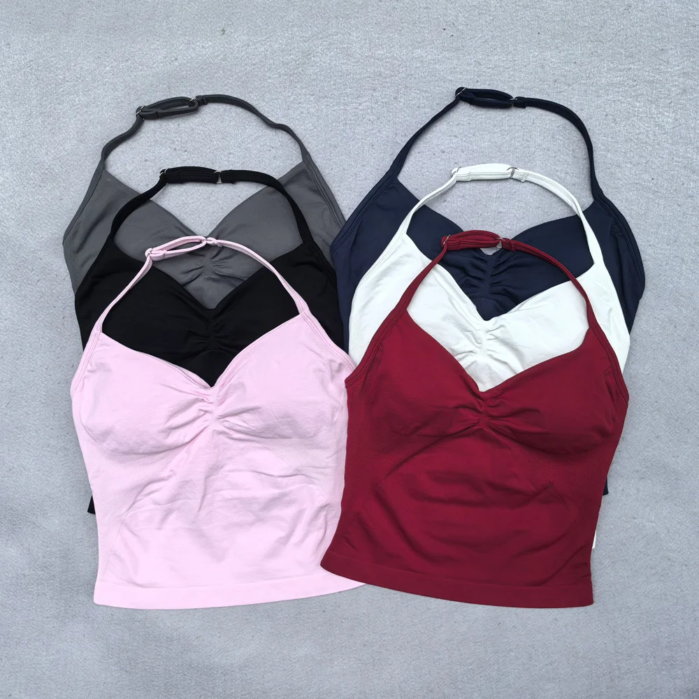 Adjustable Longline Strappy Yoga Vest Gym Clothes Women Scrunch Built-in Bra With Removable Cups Yoga Tank Tops Sports Vest image 2