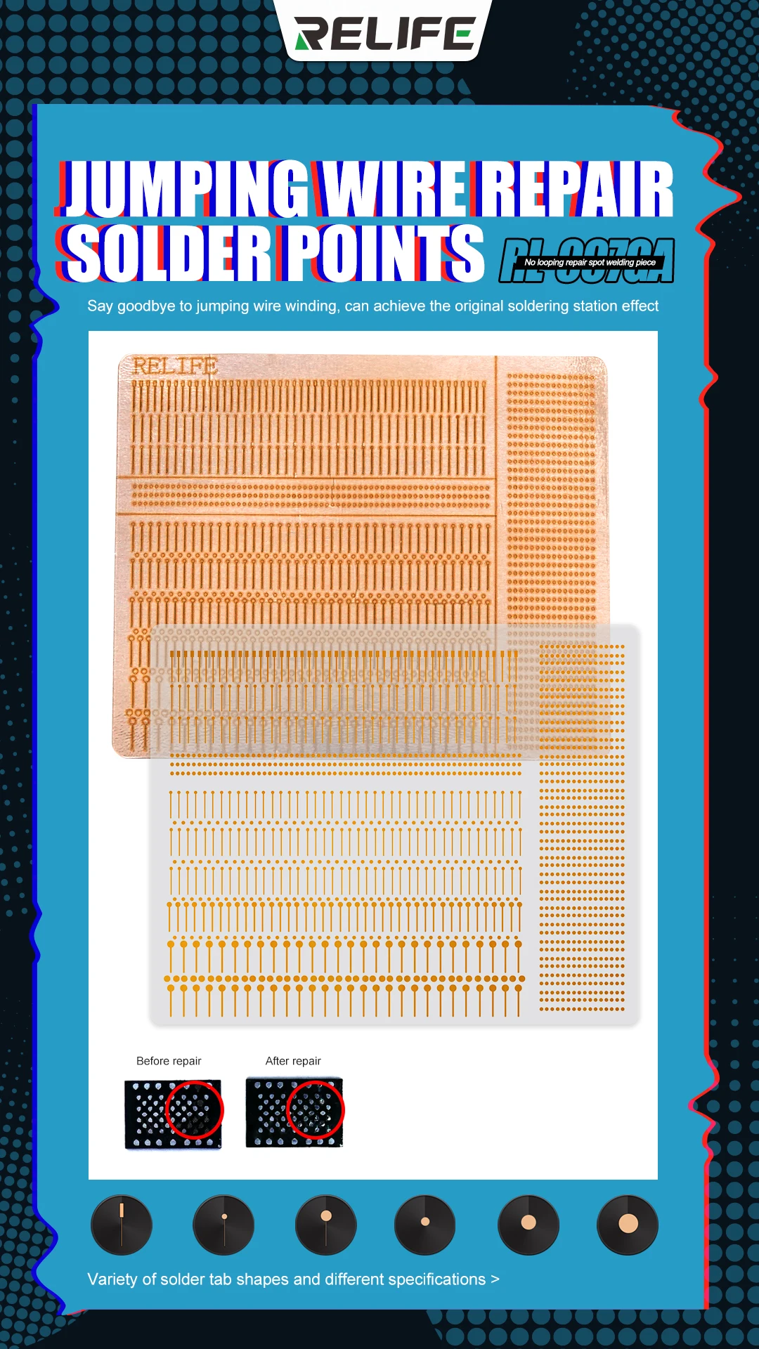 RELIFE RL-007GA 1400 Punkte Lötpad-Blatt Hochleitfähiges Anti-Bruch-Lötplättchen für Handy-PCB-Schaltkreis-Reparatur – Detail 2