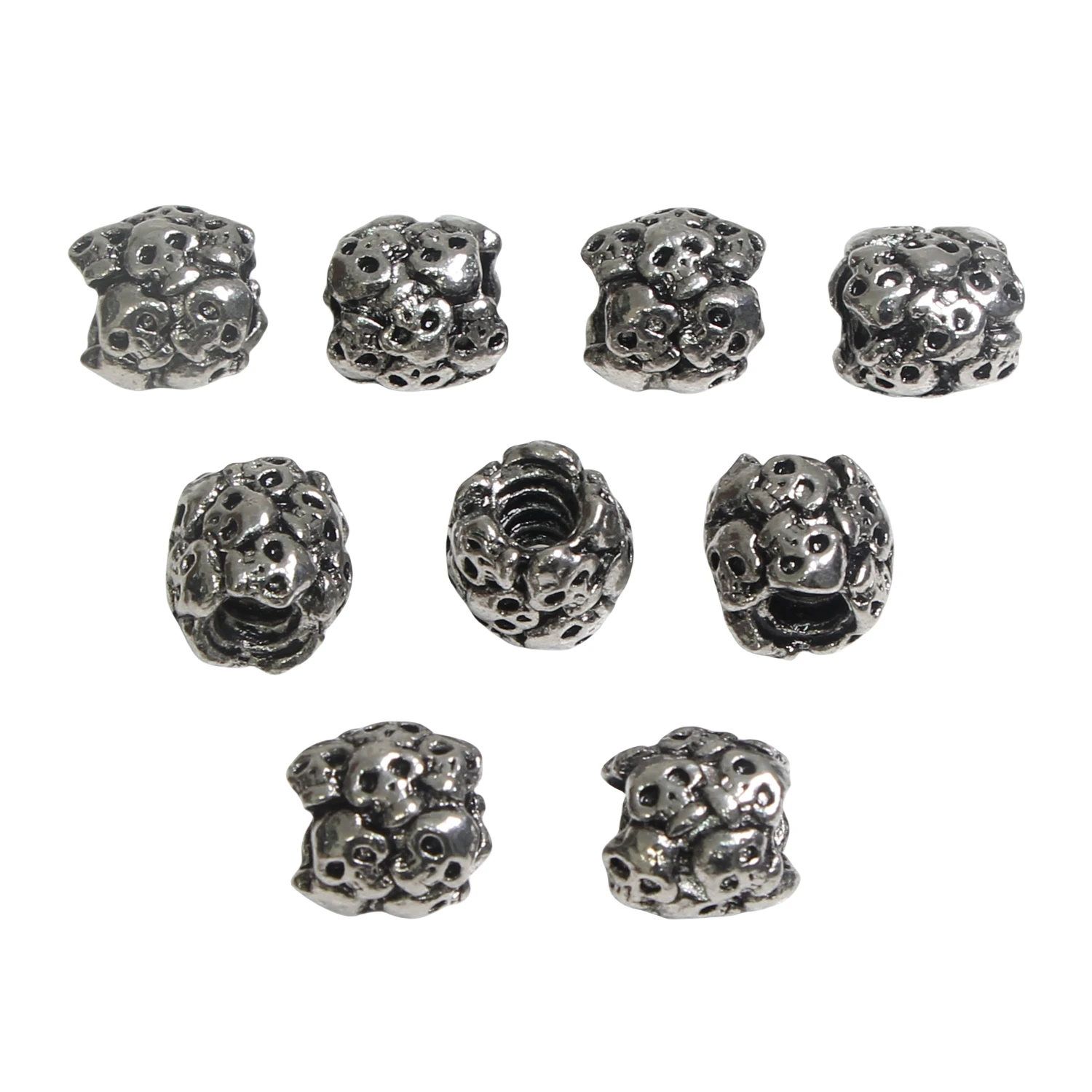 Tibetan Silver Alloy Skull Design Big Hole Beads DIY Jewelry Accessories Fashion Craft Beads for Making Necklace Bracelet 5pcs