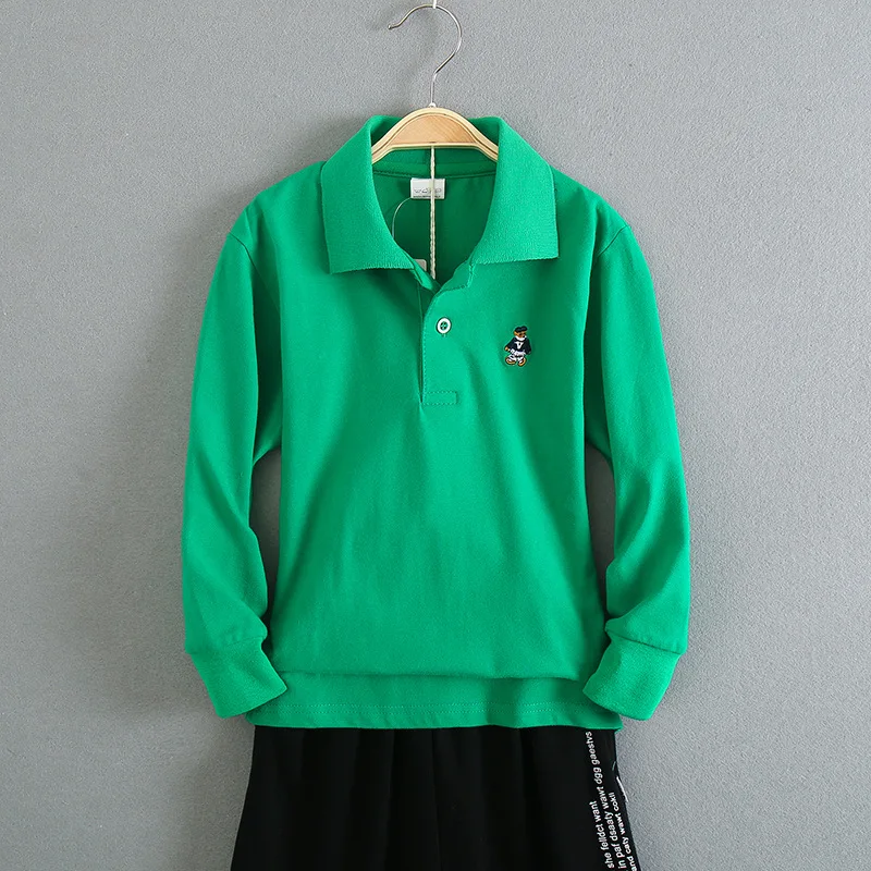 Spring&Autumn Kids T-Shirt Children's  Long Sleeve Solid color Tees Simple Boys T-shirt Cotton Teen Lapel Polo Shirt 3-14Year