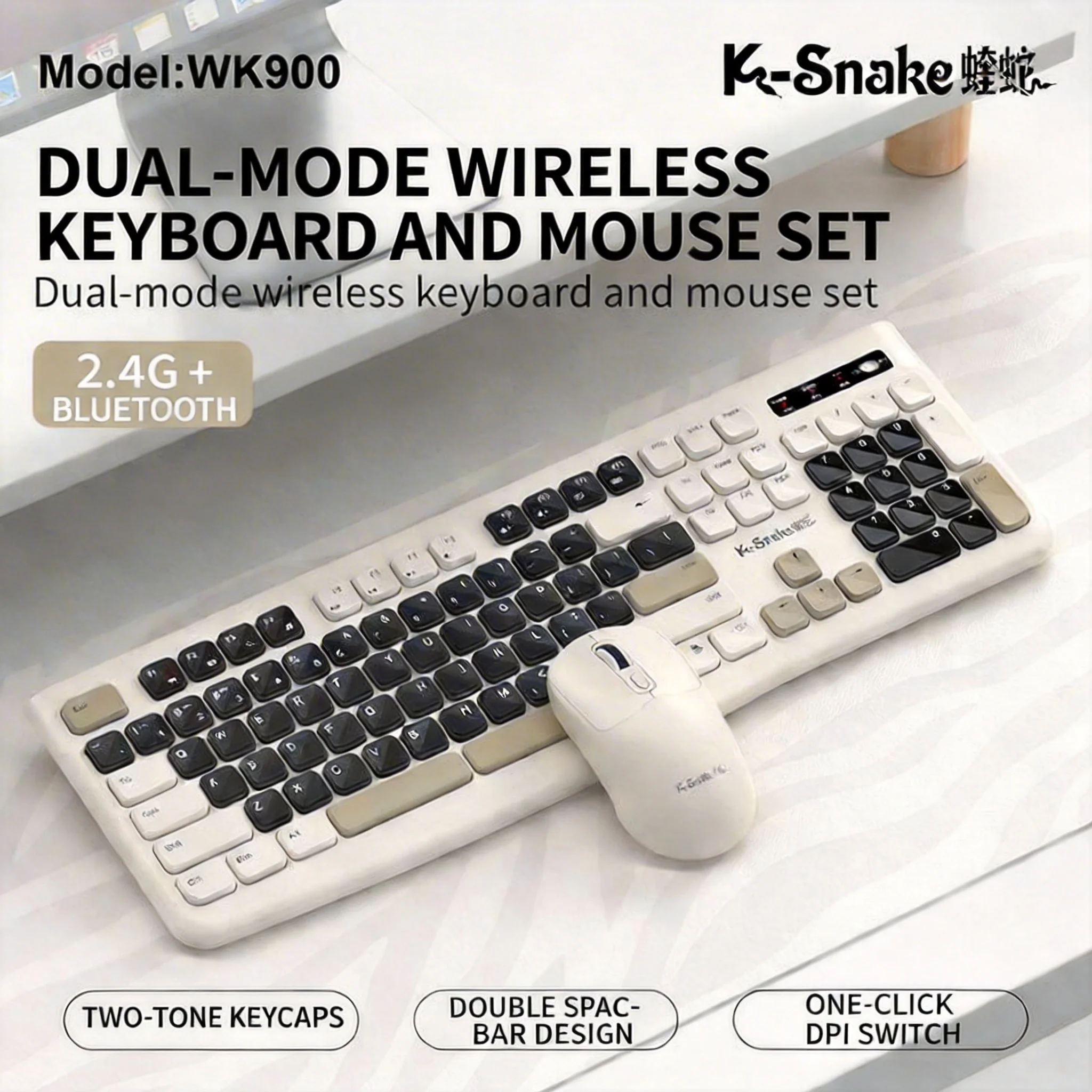 KSNAKE WK900 Bluetooth Wireless Keyboard Mouse Set Notebook Desktop Computer Home Office Silent Girls Cute