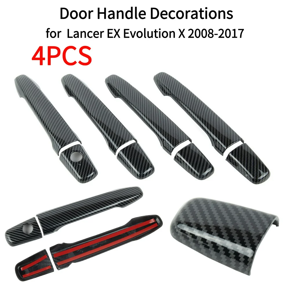 4pcs Door Handle Decorations for left driving for Mitsubishi  Lancer EX Evolution X 2008-2017 Carbon Fiber Door Handle Cover