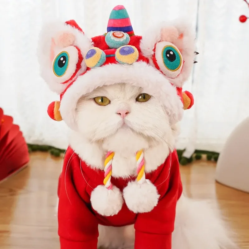 Pet New Year Tiger Hat in Autumn and Winter Warm Dogs and Cats Funny Turn Into Headgear The Hat Does Not Include Clothes