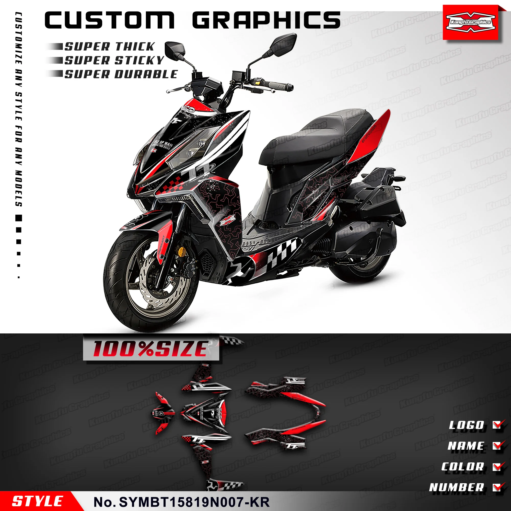 

KUNGFU GRAPHICS Motorcycle Graphics Sticker Kit for SYM DRG BT 158 2019 2020, SYMBT15819N007-KR