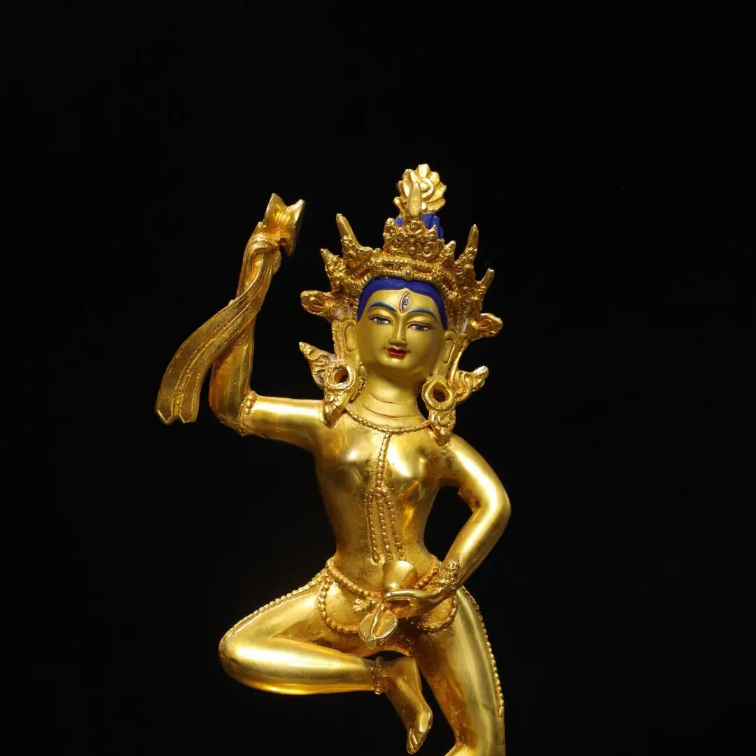 Machig Labdron Wisdom Dakini Buddha Yoga Nepali Vajrayana Pure Copper Gold Gilded Statue