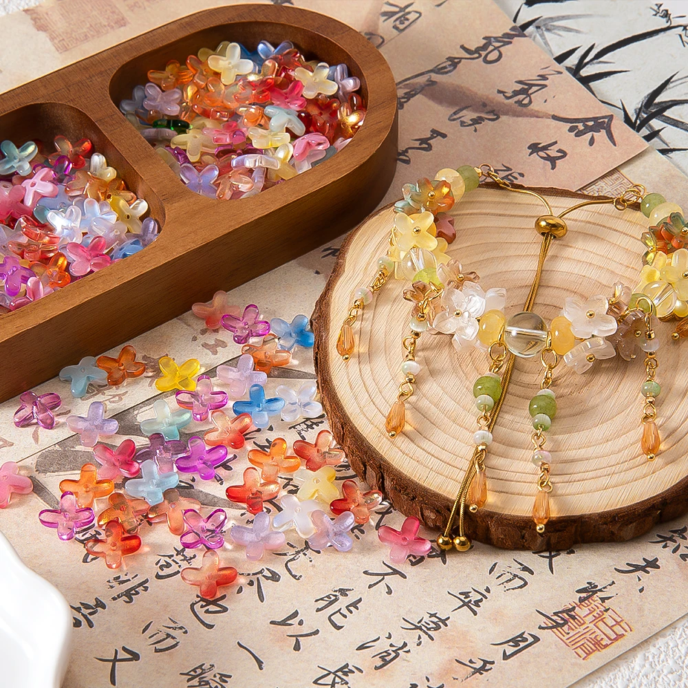 20pcs 50pcs 12mm Four Petal Flower Glass Beads Loose Spacer Beads For Jewelry Making DIY Bracelets Earrings Necklace Accessories