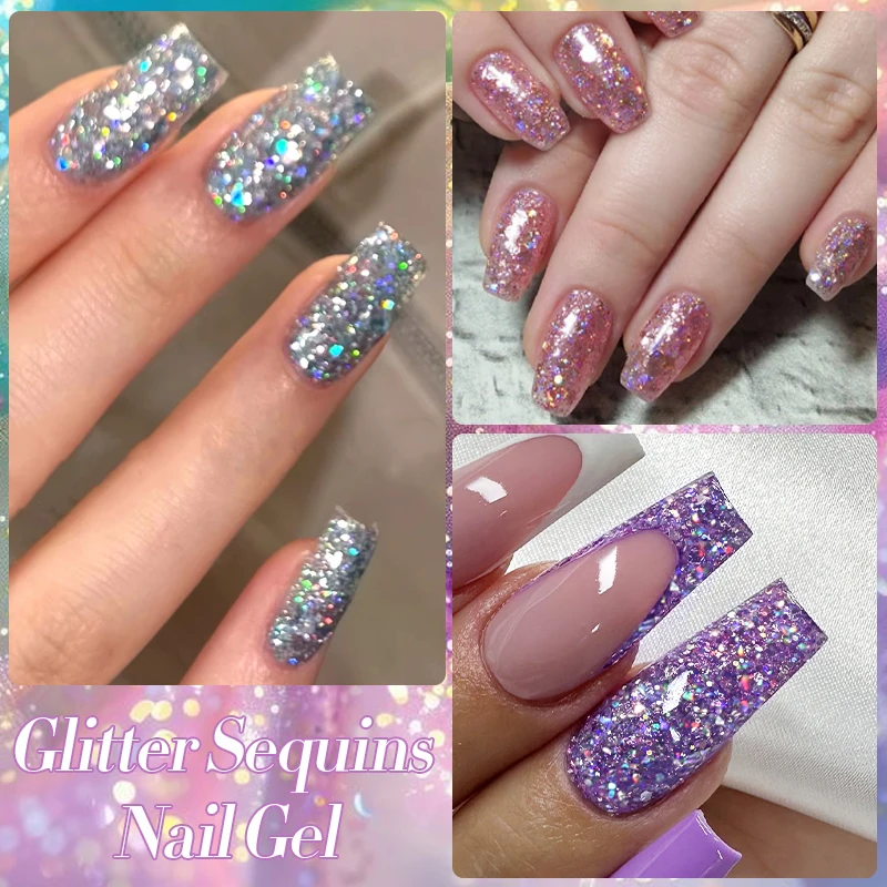 LILYCUTE 7 ml Glitzer-Pailletten-Gel-Nagellack, glitzernd, unregelmäßig geformt, funkelndes Gel, Soak Off UV-LED, für Nagelkunst, Salon, Zuhause, Heimwerken