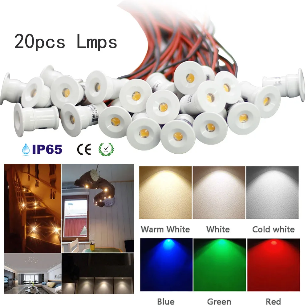 

20pcs LED Spotlight Dimmable 12V IP65 Downlight 1W Recessed Ceiling Lamp Kitchen Cabinet Stair Spot Bulb Light Dropshipping