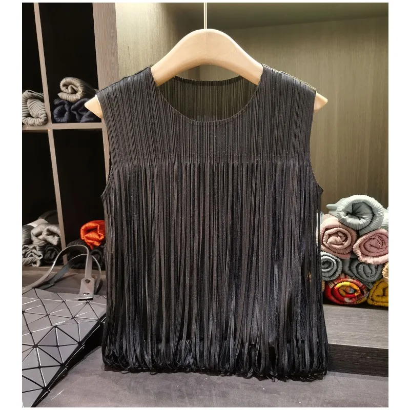Miyake T-Shirt Plisse 2026 Summer New Pleated T-Shirt Comfortable Casual Fringe Design Fold Loose Sleeveless Vest High-End Top