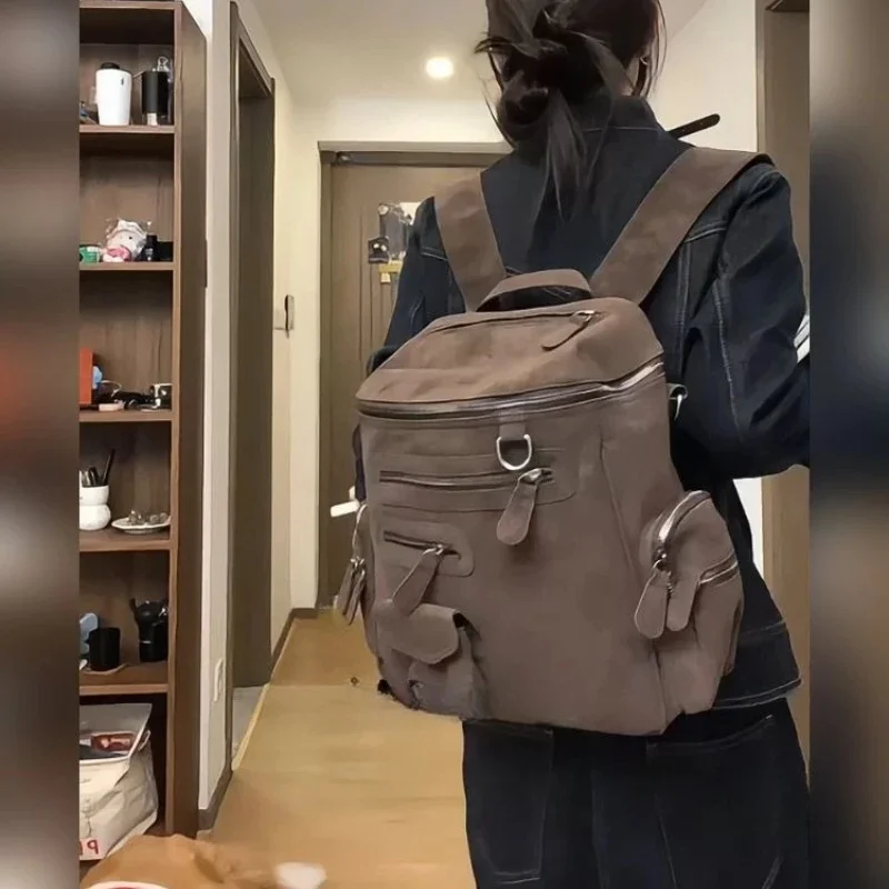 

Brown Travel Backpacks Students Vintage Rivet Grunge Backpacks Streetwear Y2k Aesthetic Bags for Women Fashion Trendy