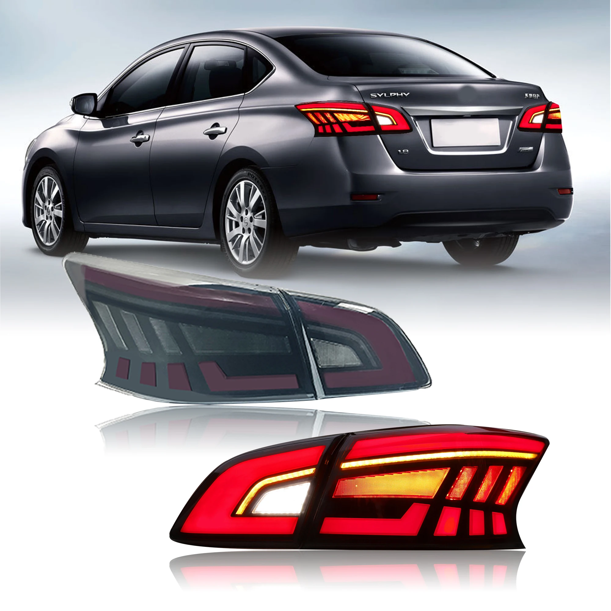 

DK Motion LED Tail Lights Dynamic Turn Signal Breathing Streamer Tail Lamp For Nissan Sylphy Sentra Pulsar 2012-2019