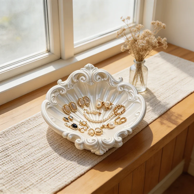 3D Printed Shell Jewelry Tray Elegant Jewelry Organizer Earring Bracelet Display Stand for Vanity
