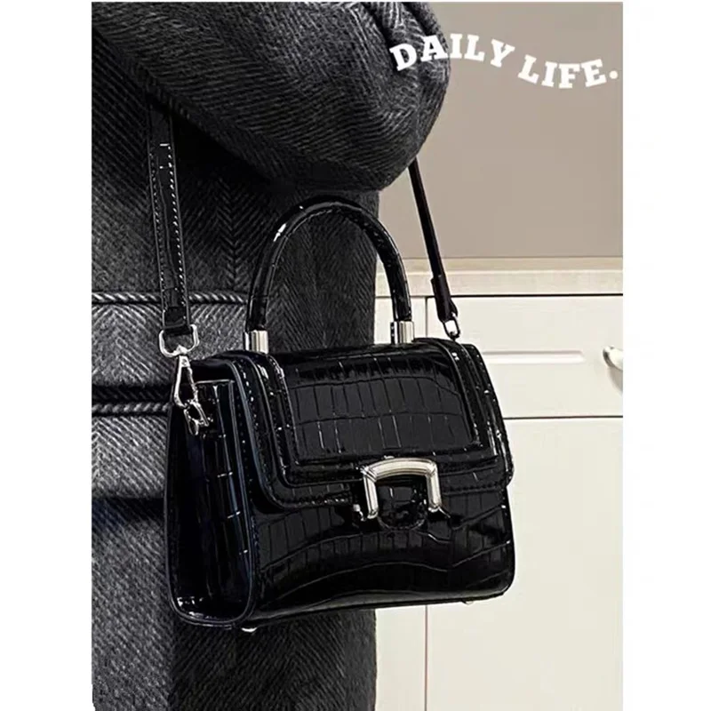 Borsa a tracolla nera da pendolarismo alla moda retrò per donna borse a tracolla in pelle Pu tinta unita testurizzate borse da donna versatili