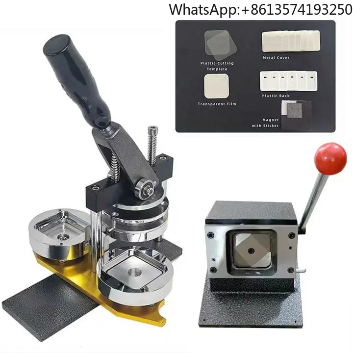 Stable Quality Square 50*50mm Badge Making Machine Includes PVC Cutter and 100 Pcs Fridge Magnet Material