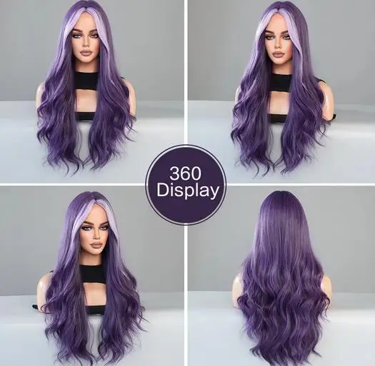 Purple Wig Big Wave Tousled Long Curls Roland Purple Synthetic Wig Full Head Covers Cosplay Wig Fashion Wigs for Women