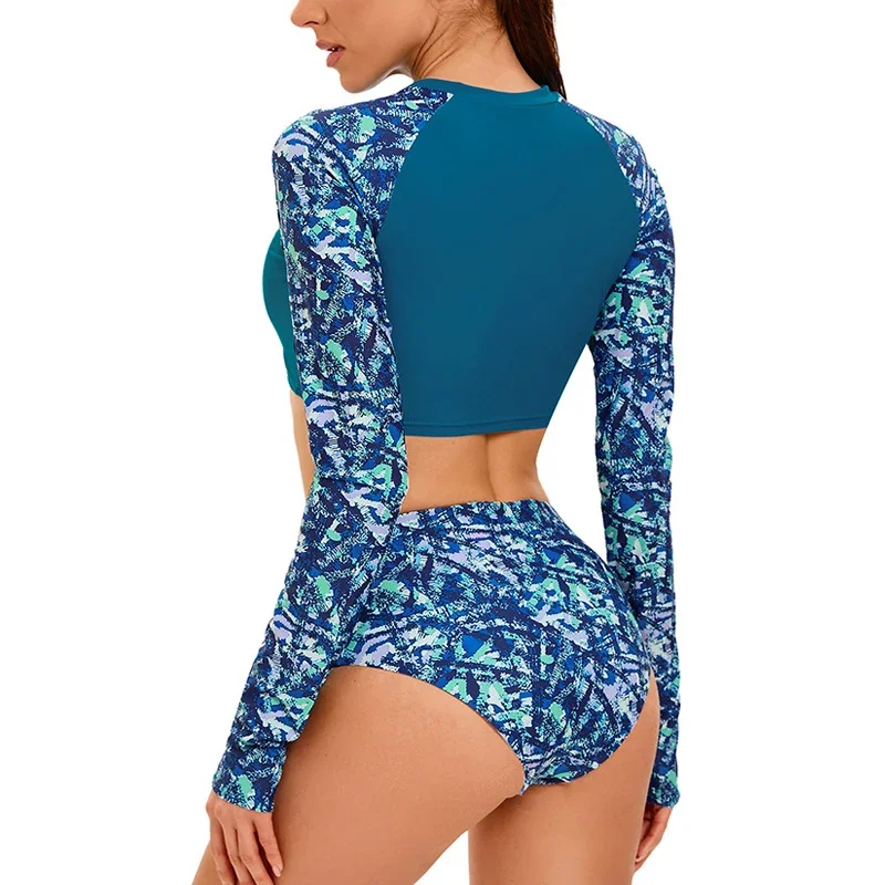 2026 Long Sleeve Print Swimsuit Women 2-Piece High Waist Surfing Suit  Bikini Sexy Round Neck Bathing Suit Summer Beach Swimwear - AliExpress  200000345