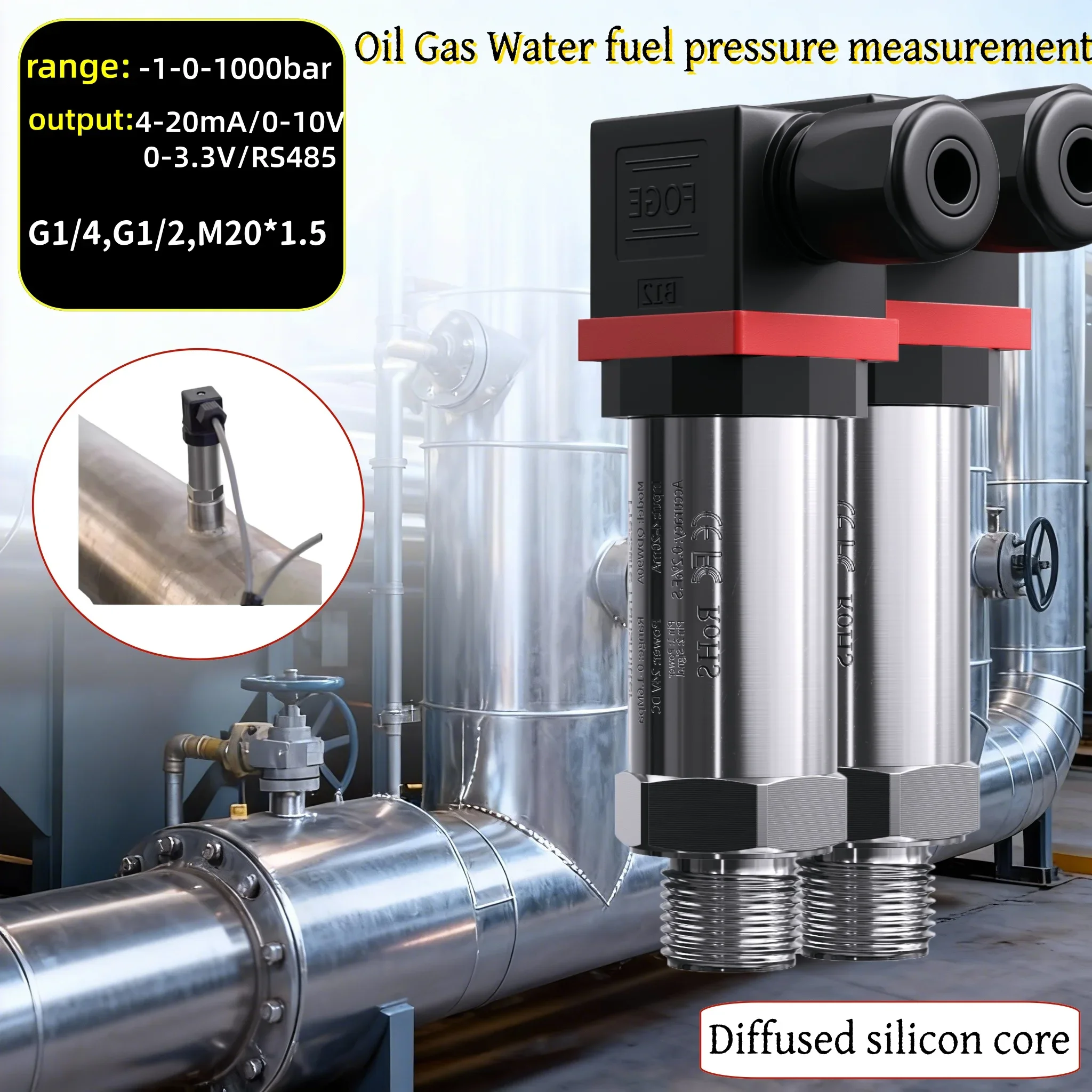 

Pressure Transmitter Hydraulic Digital 4 20ma 0-10V Water Gas Oil Liquid Pressure Sensor G1/4" 12-36V 0-1bar 10bar 60bar