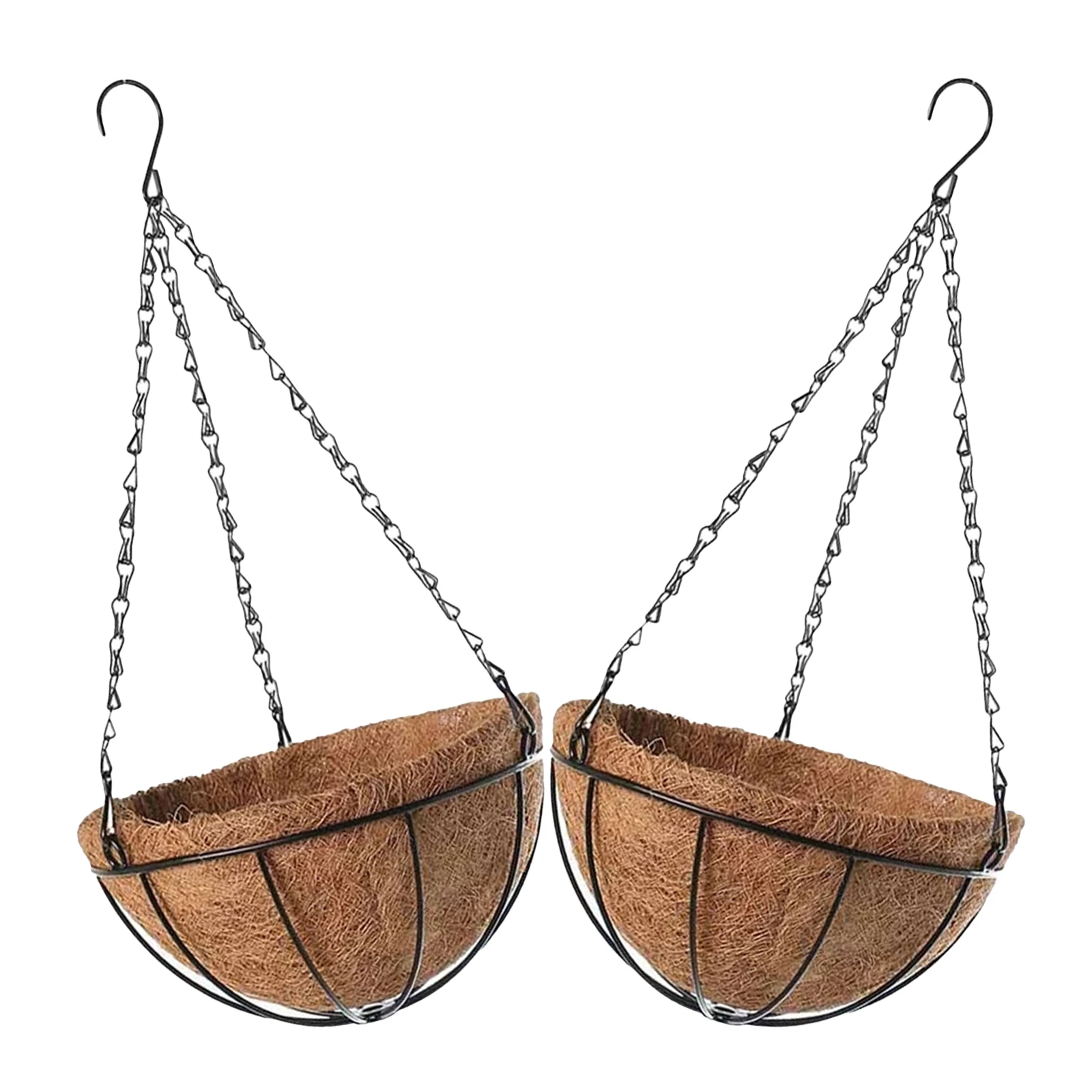

2Pcs Hanging Flower Baskets Outdoor Planters with Coconut Liner Metal Hooks for Garden Balcony Wall Hanging Plant Containers