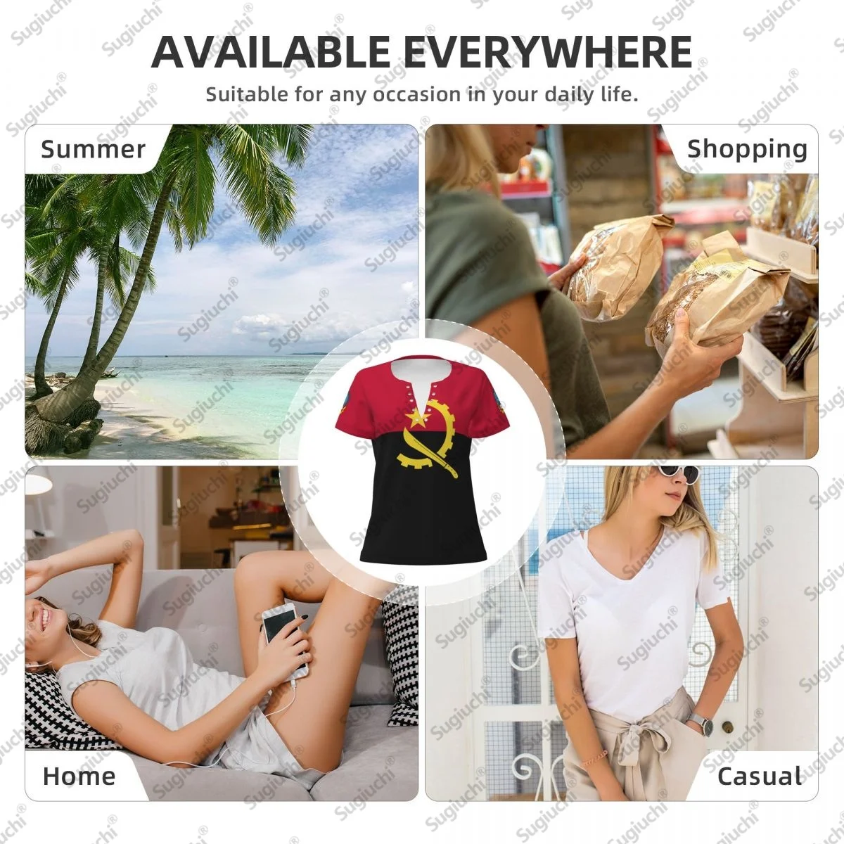 2025 أنغولا العلم مثير العميق الخامس الرقبة المرأة ثلاثية الأبعاد ملابس بأكمام قصيرة تيز الملابس النسائية بلايز فتاة بلوزة غير رسمية تيز #6