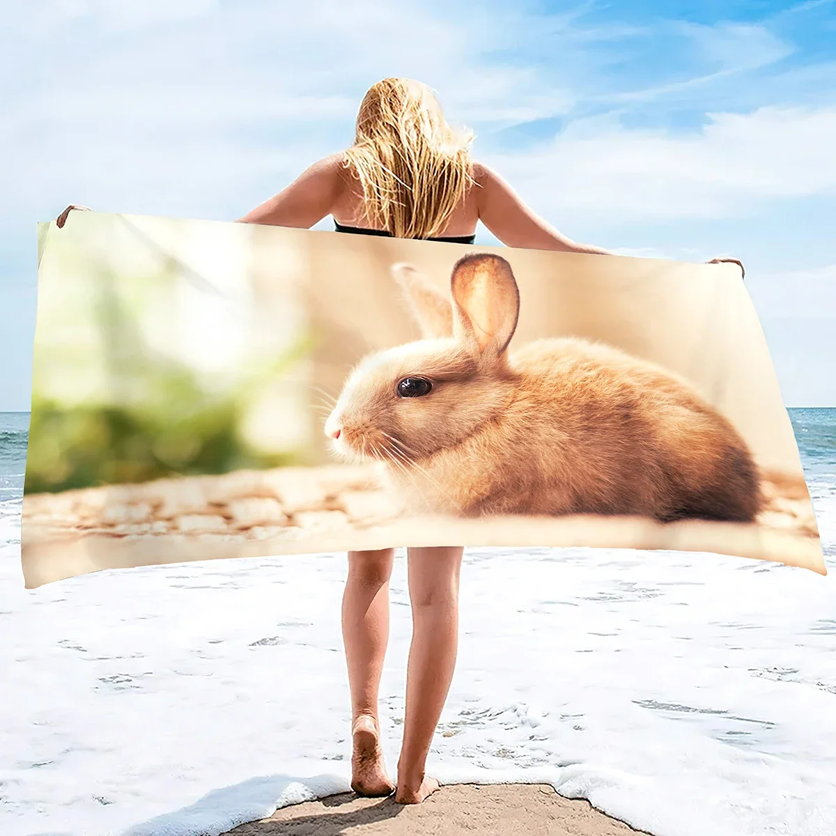 Rabbit Beach Towel,Easter Bath Towel Soft Microfiber Beach Towel Quick Dry Sand Free Lightweight Oversized Large Pool Towel