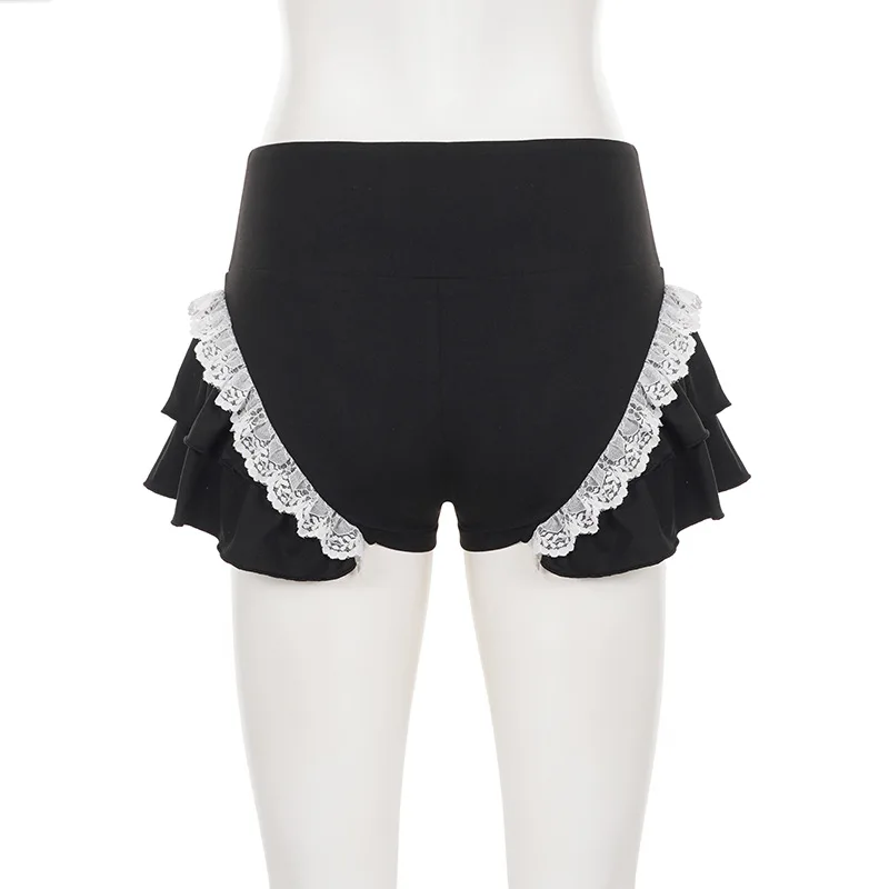 Goth Dark Cutecore Lace Side Patchwork Slim Shorts Mall Gothic A-Line Hot Pants Cyber Y2K Bottoms Women Casual Street Short Pant