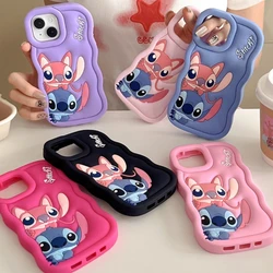 For iPhone 15 14 Plus 13 12 Pro Max 11 X Xs 3D Cartoon Stitch Couple Phone Case So Cute Wave Side Luxury Soft Silicone Cover