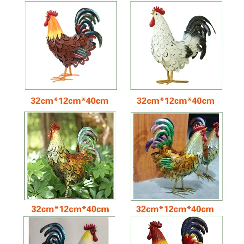 Home Creative European Iron Art  Decoration Outdoor Garden Poultry Rooster Model Metal Craft Gift Animal Statue Sculpture Beauty