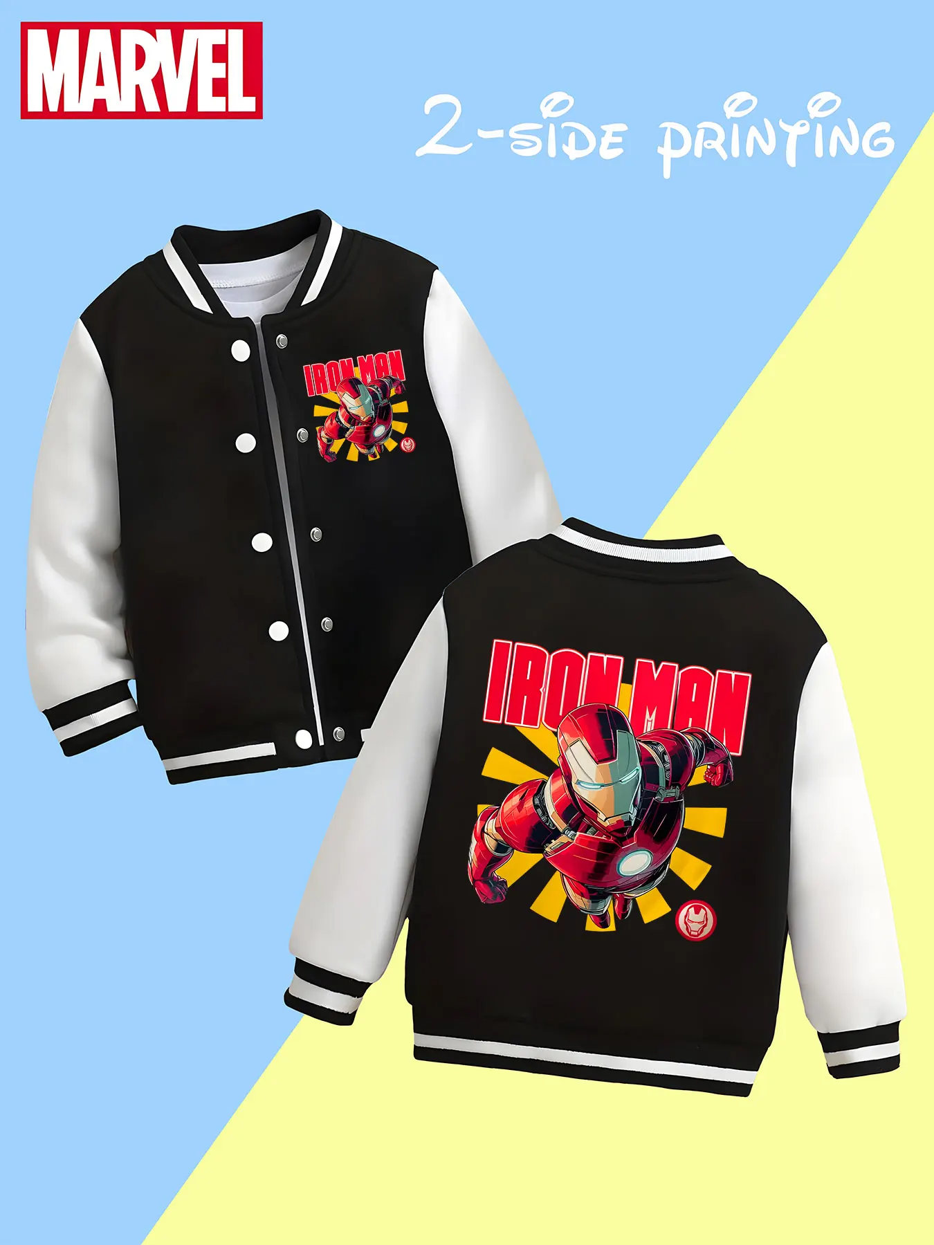 

MINISO Marvel Iron Man Boys' Baseball Jacket - Cool Iron Man print, double-sided to show heroic momentum, soft fabric to keep wa