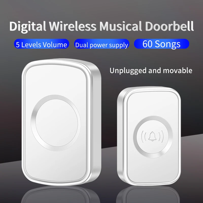 

CACAZI Intelligent Wireless Waterproof Doorbell Without Battery Smart 300 Meters Remote 60 Ringtones Outdoor DC Battery-Operated