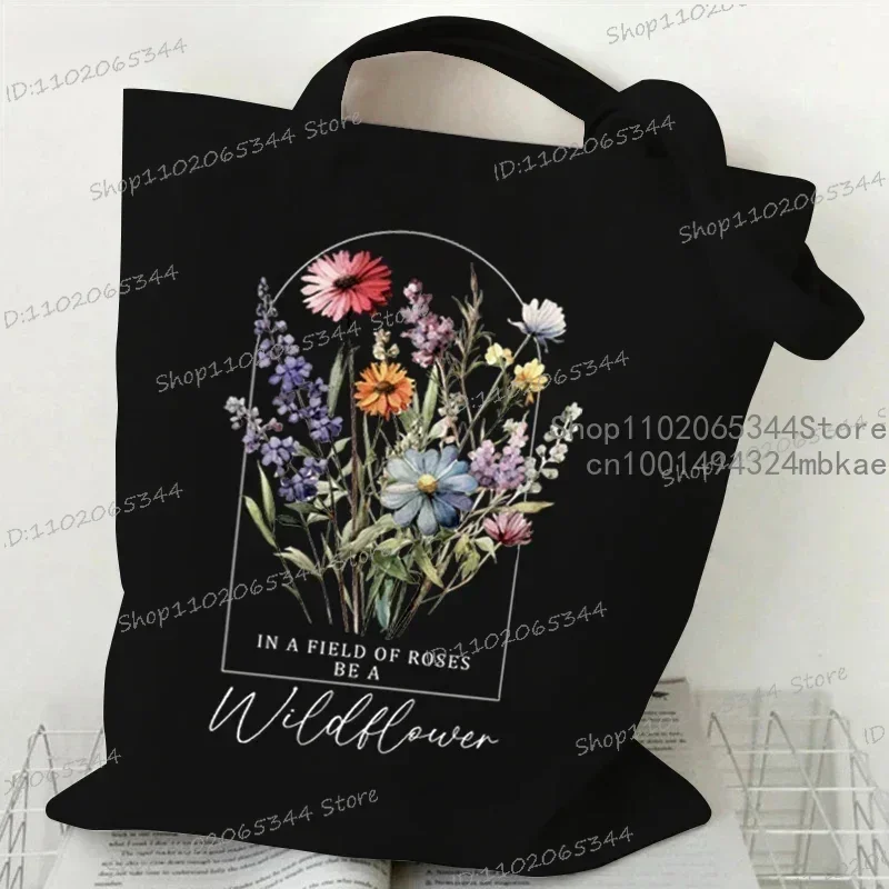 Myosotis Alpestris Canvas Tote Bag for Women “Forget Me Not” Handbag Aesthetics Flower Shopper Bags Female Bohemia Shoulder Bag