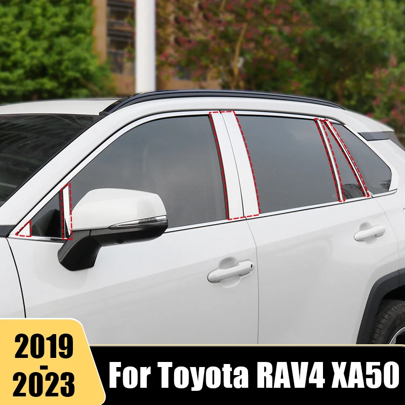 

Stainless Mirror Effect Car Window Pillar Posts Cover Trim Strip Stickers For Toyota RAV4 XA50 2019-2021 2022 2023 RAV 4 Hybrid