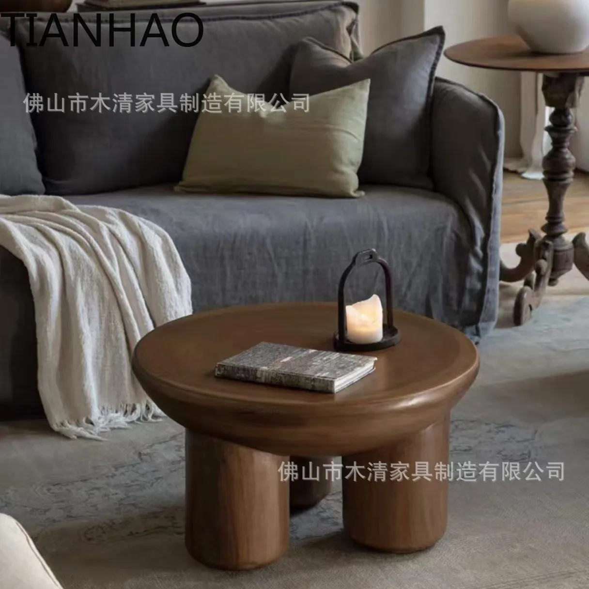 Rustic Solid Wood Round Coffee Table for Minimalist Living Room Natural Tree Stump Side Table for Zen Style Home Decor Wabi