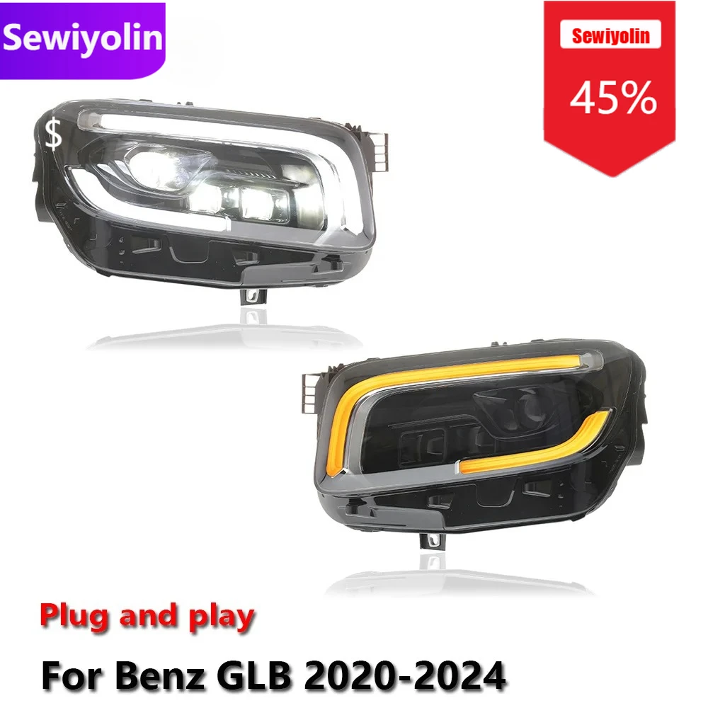 

Sewiyolin автомобильные светодиодные фары DRL в сборе для Benz GLB 2020-2024 противотуманные фары DRL тормозной указатель поворота Plug and Play