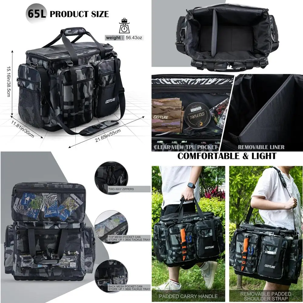 

Large Camouflage Tackle Bag, Holds 8PCS 3700 & 4PCS 3600 Trays, Waterproof Saltwater Storage with EVA Base, Suitable for Men (21
