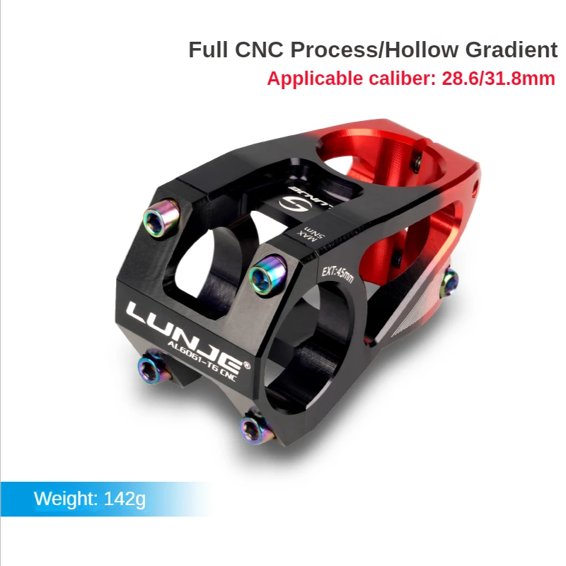 LUNJE CNC Bicycle Handlebar Stem Mtb Power Short 35mm 43mm 45mm Mountain Bike Bridge 31.8 Pipe Cycling Stem Riser Table