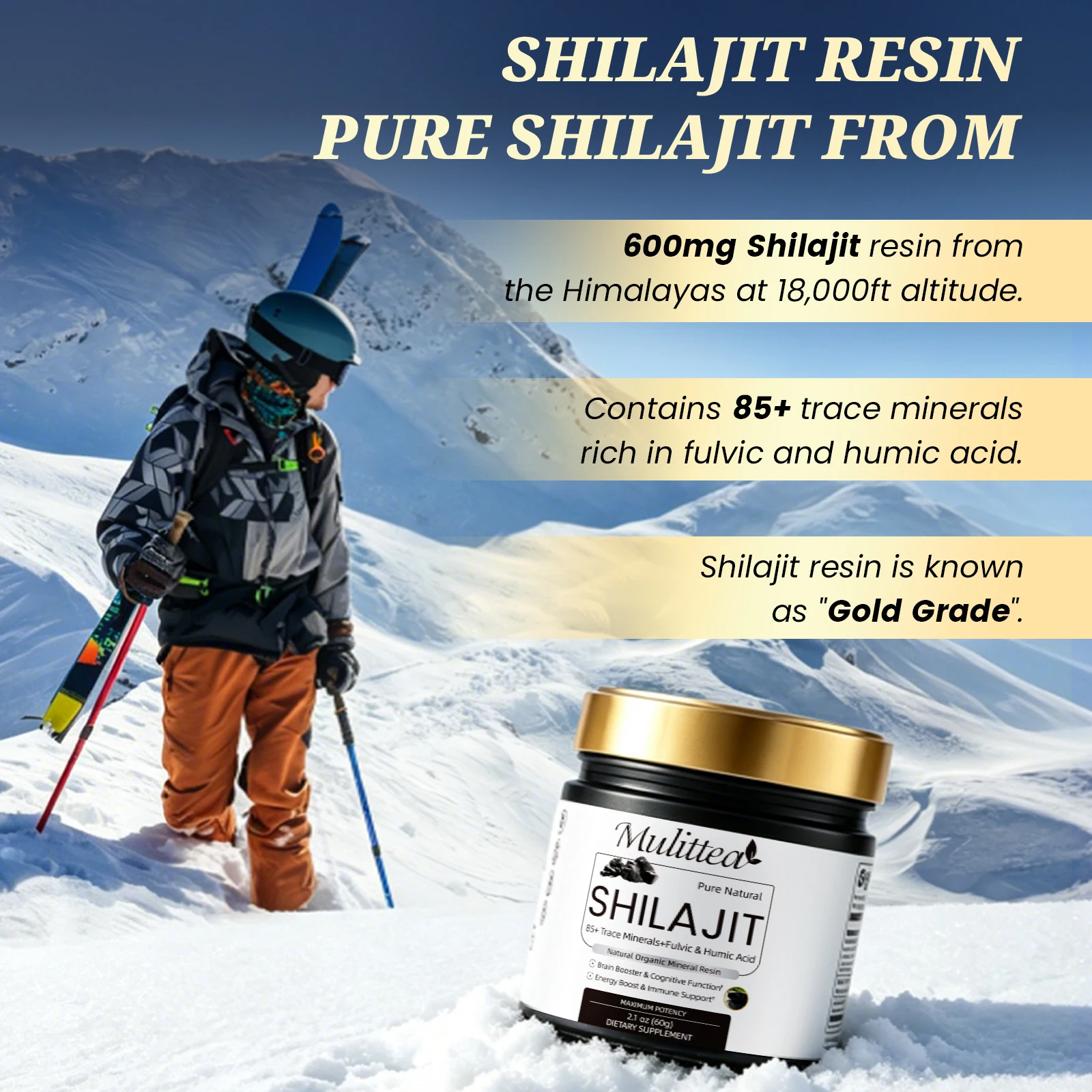 Mulittea อาหารเสริมแร่ Shilaji - Shilajit Resin Pure บทวิจารณ์และราคา