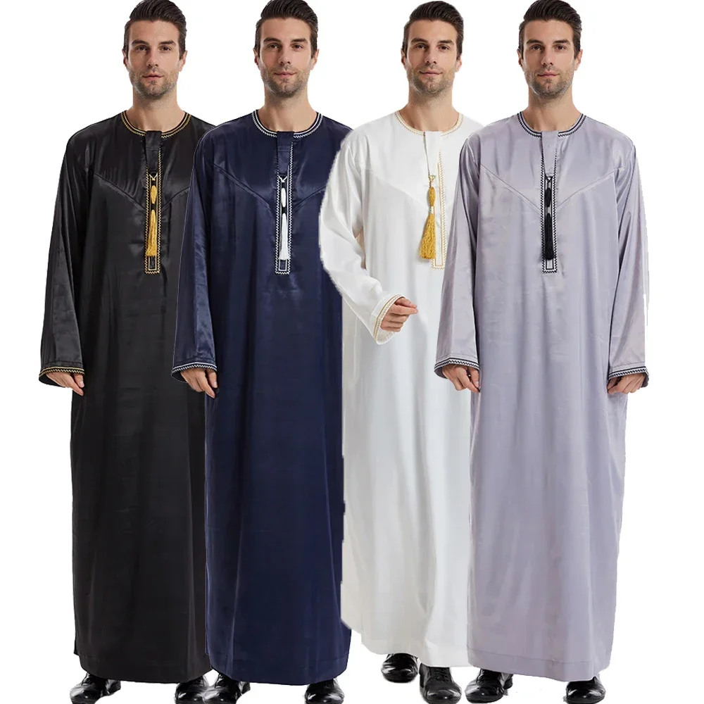 Nowa islamska muzułmańska odzież męska luźna Jubba Thobe Abaya zamek błyskawiczny z przodu Musulmane Homme Caftan Maxi szaty Pakistan arabska sukienka