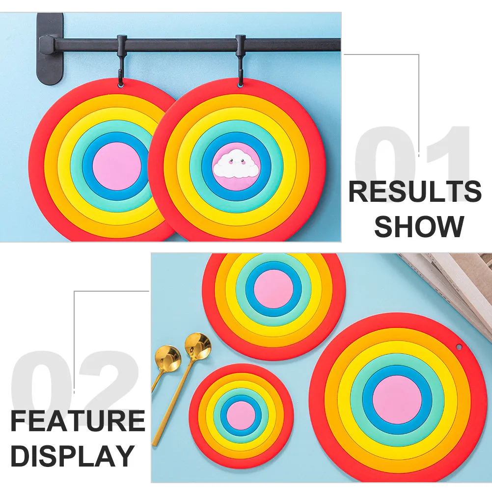 3Pcs Rainbow Color Silicone Placemat Heat-Resistant Non-Slip Table Mat Coaster Dining Pot Bowl Mat Thickened Table Protector