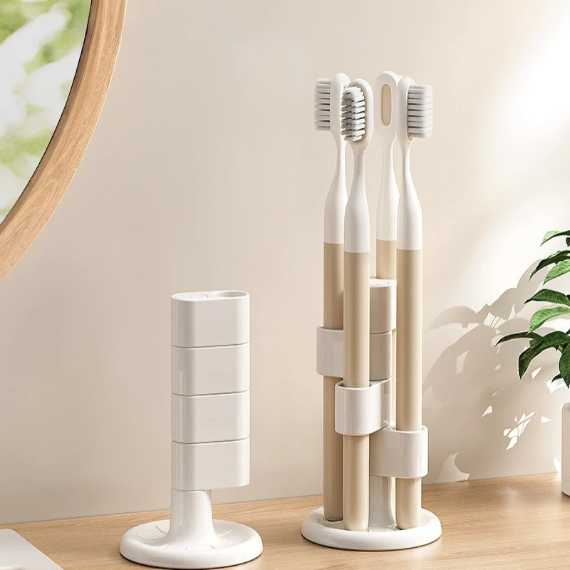 1pcs Rotatable Toothbrush Holder Divided Bathroom Counter Organizer Non-slip Storage for Electric Toothbrushes