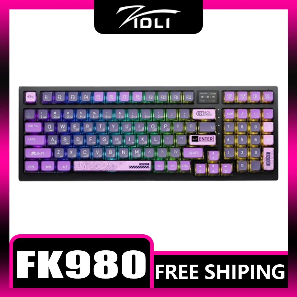 

ZIDLI Fk980 Mechanical Keyboard 3 Mode Wireless 8000mAh Custom Screen RGB Gaming Keyboard Low Delay Hot Swap Pc Esports Office