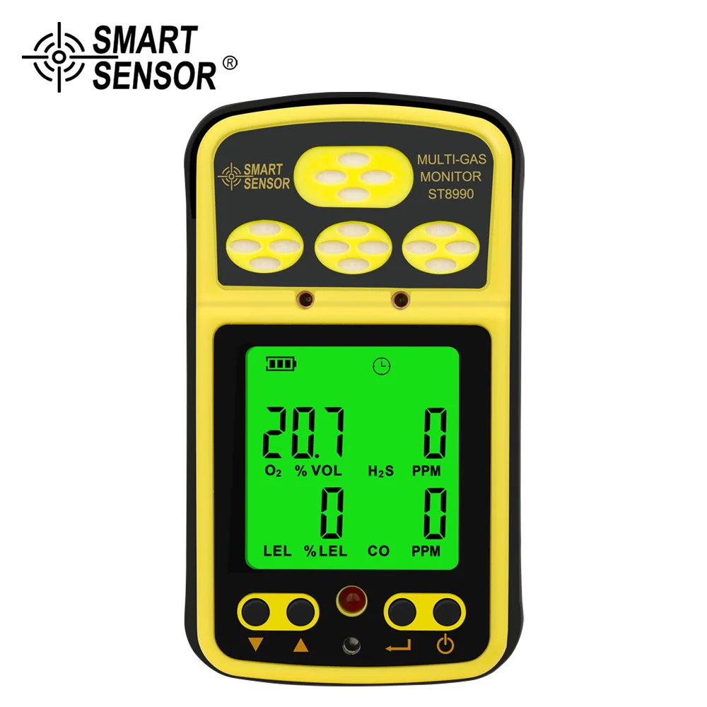 Gas Monitor 4 in 1 O LEL CO H₂S Portable Gas Analyzer with Backlight Alarm Function ST8990 Rechargeable Gas Detector