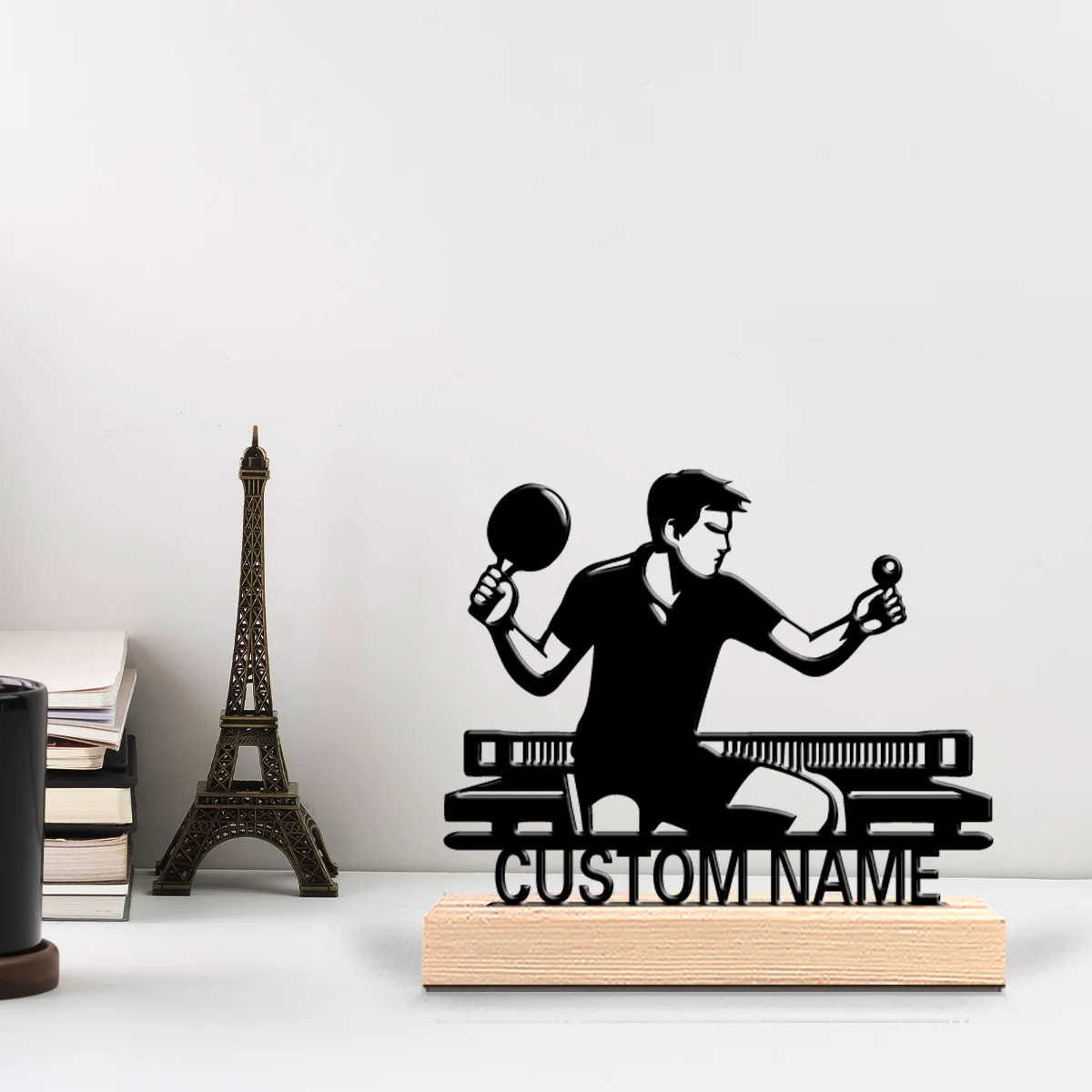 1pc Fun Personalized Custom Table Tennis Metal Statues Sports Enthusiast Gift With Wooden Base Perfect For Bedrooms